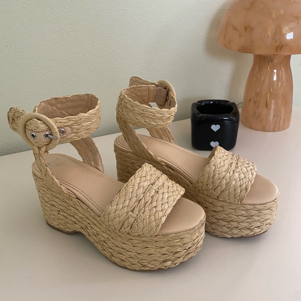 Marc Fisher Natural Woven Platform Sandals